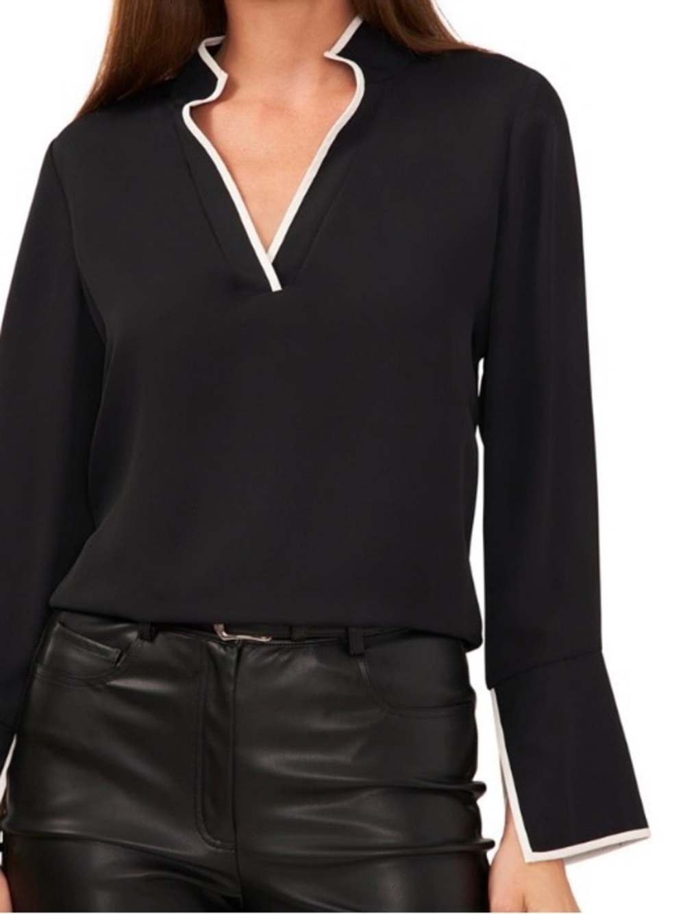 Vince Camuto Black Blouse with White Trim